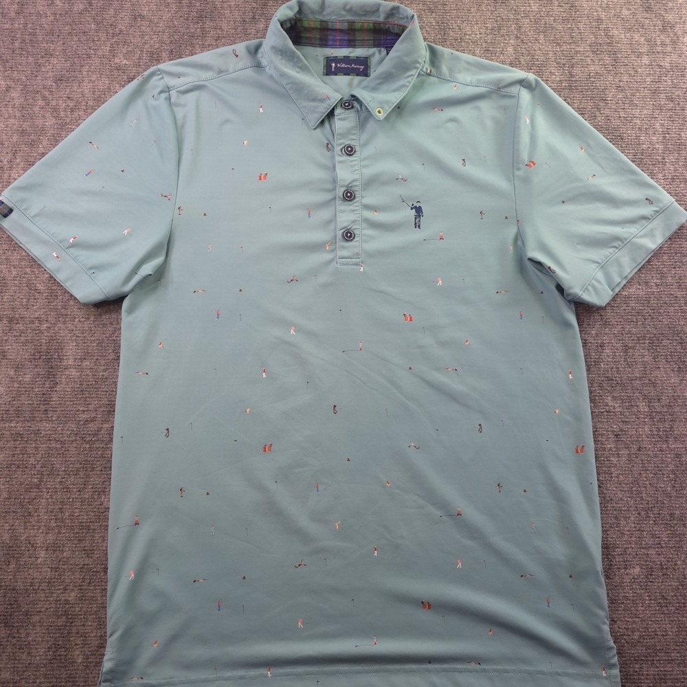 William Murray Polo Shirt Small Green Golf‎ Geometric Short Sleeve Stretch